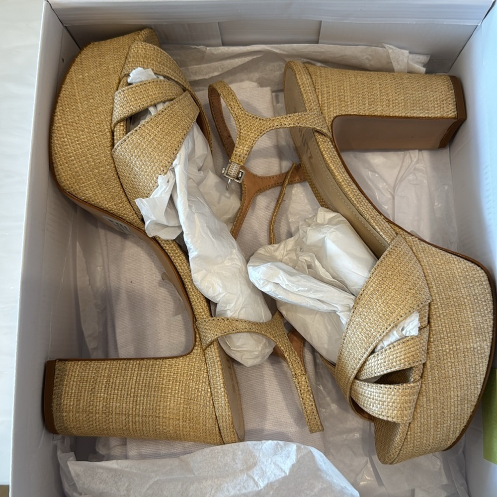 SCHUTZ Keffa Ankle Strap Platform Sandals Natural - Picture 6 of 6